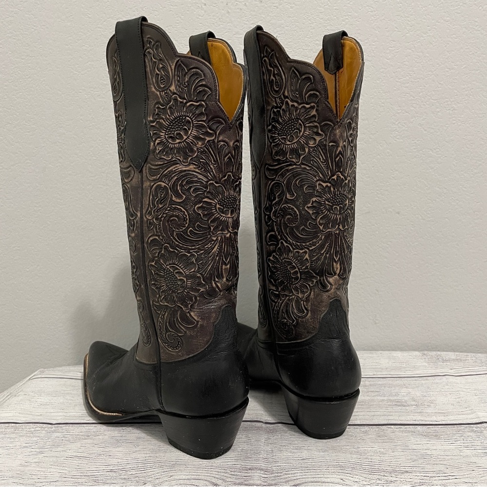 Leddy Vaquero Boots Western Tall Tooled Leather Black Dress Dancing Womens 9 B - Picture 3 of 12